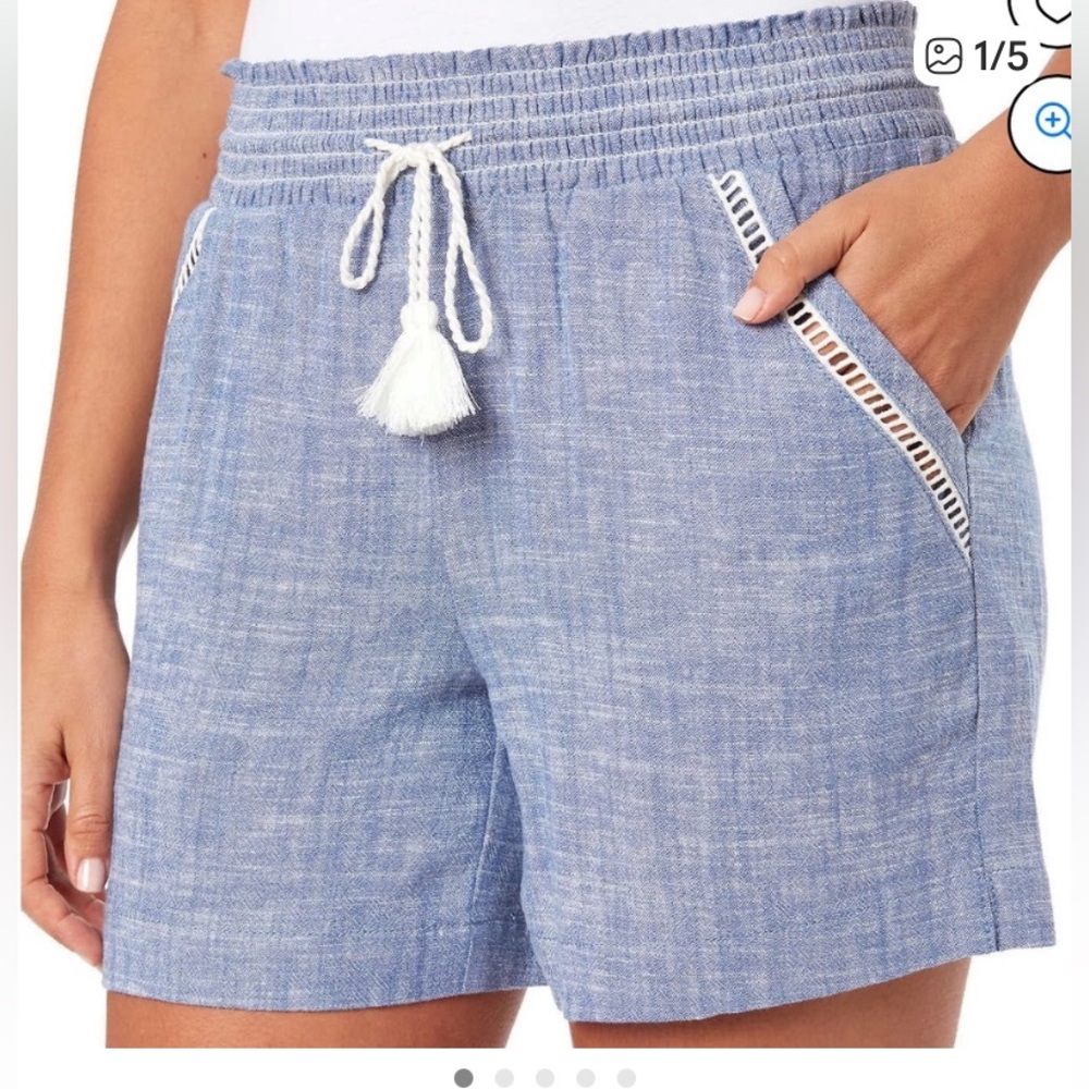 BRIGGS New York blue Linen Blend Pull-On Shorts Pockets & Drawstring size Large